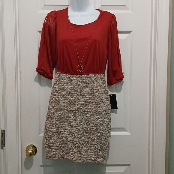 Enfocus Studio rust brown upper tweed skirting with removeable necklace Sz 4 NWT - Picture 1 of 8